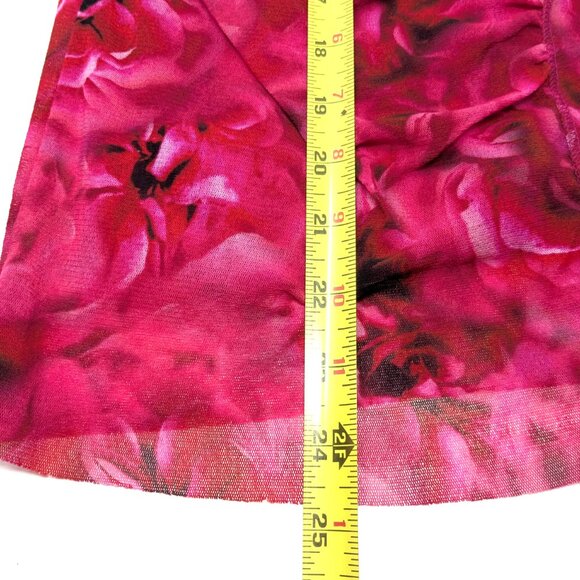 FUZZI Italy Bodycon Mesh Sleeveless Top Small Rose Print Faux Wrap Red Pink - Picture 14 of 16